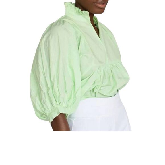 Never A Wallflower Lime Green Sherbet Swiss Dot Peasant Top - Picture 10 of 11